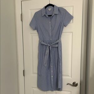 J. Crew Blue and White Striped Midi Shirt Dress